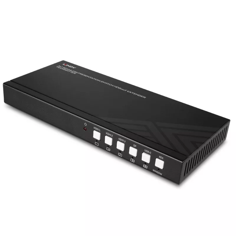 AV siųstuvas Lindy 5 prievadų sklandus pristatymo jungiklis HDBaseT plėstuvas 3840 x 2160 pikselių