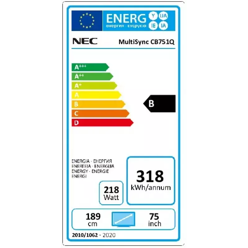 NEC CB751Q interaktyvus plokščiaekranis 190,5 cm (75 colių) LED 350 cd/m² 4K Ultra HD juodas liečiamasis ekranas 12/7