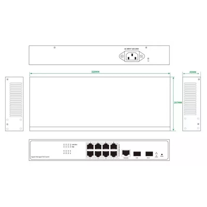 Tinklo jungiklis Ernitec ELECTRA-M08-1GB-150W 8 prievadų 1GB 150W