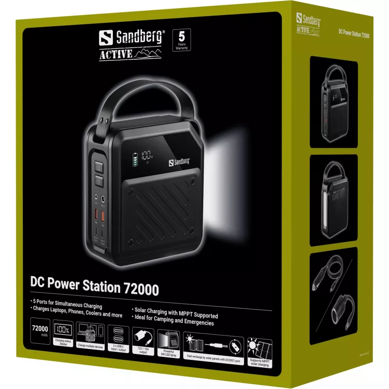 Nešiojama DC galios stotelė SANDBERG Sandberg DC Power Station 72000 – LMFP 72 000 mAh, DC ir USB-C įėjimas, juoda
