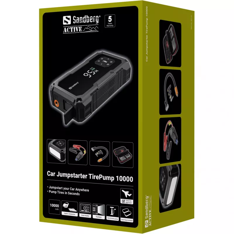 Kompaktiškas automobilio užvedimo įrenginys ir padangų pripūtimo siurblys SANDBERG Car Jumpstarter TirePump 10000
