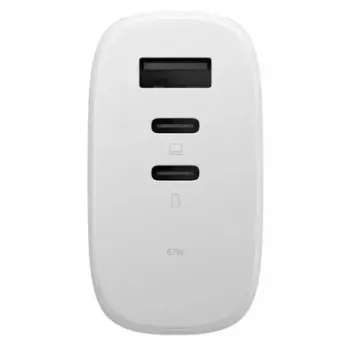 Greitasis GaN įkroviklis Native Union Fast GaN Charger PD 67W Baltas Intl 2C1A USB-C 2 prievadai 67W AC 100–240V apsauga nuo viršsrovių, viršįtampio ir perkaitimo