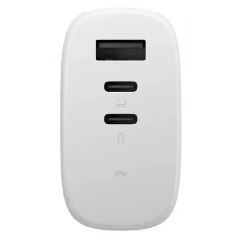 Greitasis GaN įkroviklis Native Union Fast GaN Charger PD 67W Baltas Intl 2C1A USB-C 2 prievadai 67W AC 100–240V apsauga nuo viršsrovių, viršįtampio ir perkaitimo