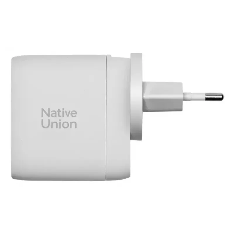 Greitasis GaN įkroviklis Native Union Fast GaN Charger PD 67W Baltas Intl 2C1A USB-C 2 prievadai 67W AC 100–240V apsauga nuo viršsrovių, viršįtampio ir perkaitimo
