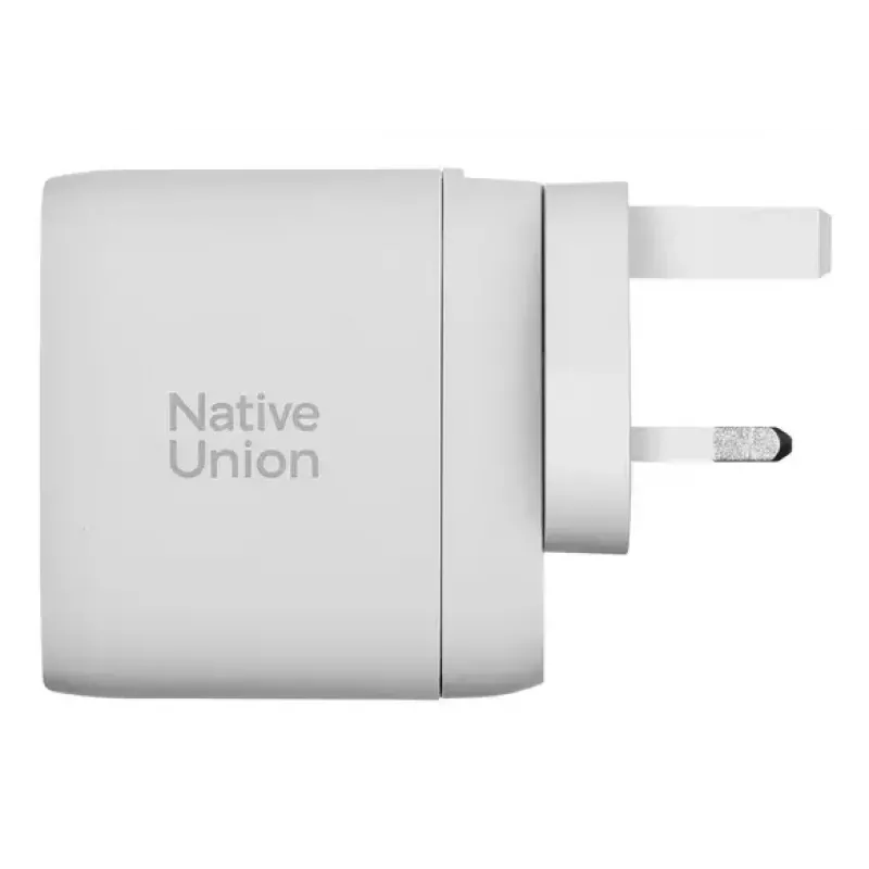 Greitasis GaN įkroviklis Native Union Fast GaN Charger PD 67W Baltas Intl 2C1A USB-C 2 prievadai 67W AC 100–240V apsauga nuo viršsrovių, viršįtampio ir perkaitimo