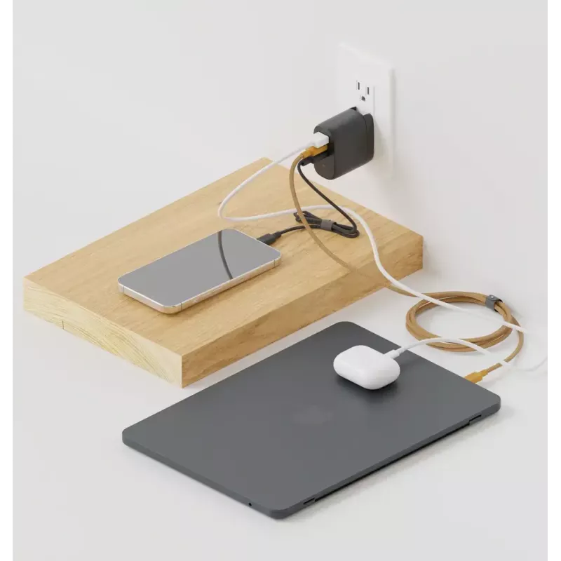 Greitasis GaN įkroviklis Native Union Fast GaN Charger PD 67W Baltas Intl 2C1A USB-C 2 prievadai 67W AC 100–240V apsauga nuo viršsrovių, viršįtampio ir perkaitimo