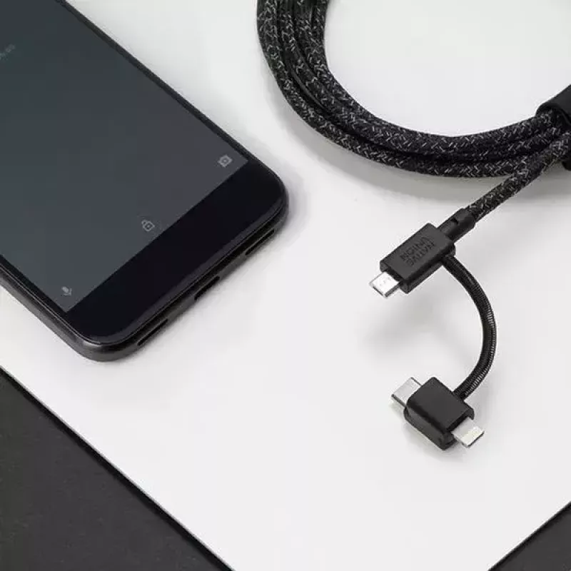 USB 2.0 duomenų kabelis Native Union BELT-ULC-ZEB-NP 2 m USB A į USB‑C / Micro‑USB B / Lightning juodas baltas