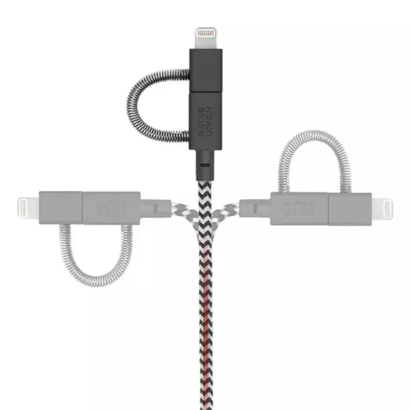 USB 2.0 duomenų kabelis Native Union BELT-ULC-ZEB-NP 2 m USB A į USB‑C / Micro‑USB B / Lightning juodas baltas