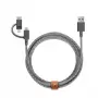 USB 2.0 duomenų kabelis Native Union BELT-ULC-ZEB-NP 2 m USB A į USB‑C / Micro‑USB B / Lightning juodas baltas