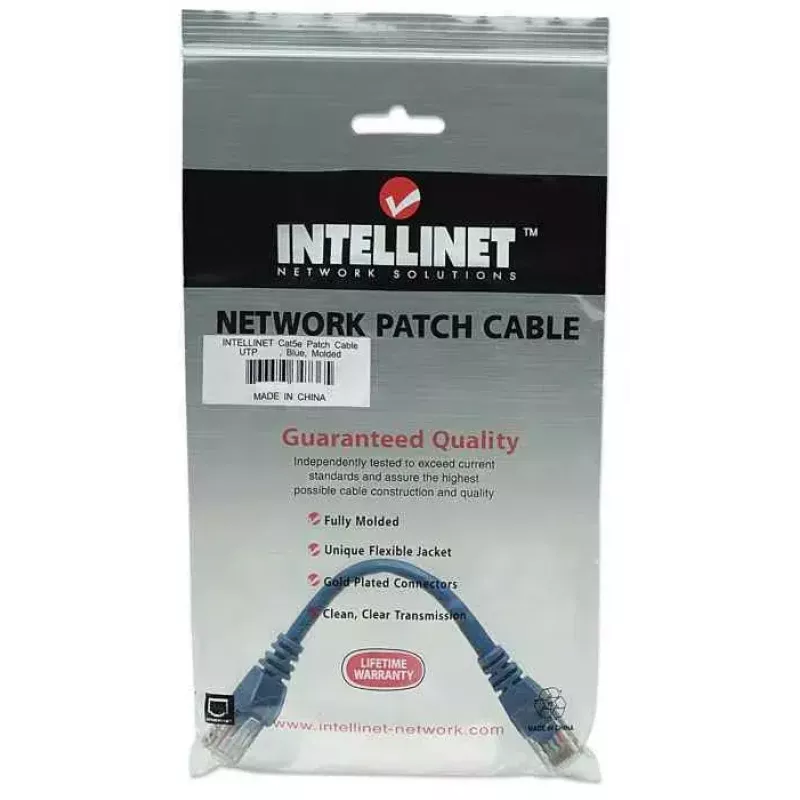 Intellinet tinklo kabelis Cat5e, 0,5 m, mėlynas, CCA, U/UTP, PVC, RJ45, auksuoti kontaktai, apsaugotas nuo užkliuvimo, su gaubteliu, garantija visam gyvenimui