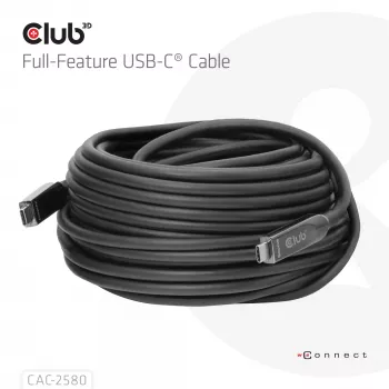 CLUB3D 15 m USB-C® laidas / 49.21 pėdos 8K60Hz 10Gbps 60W