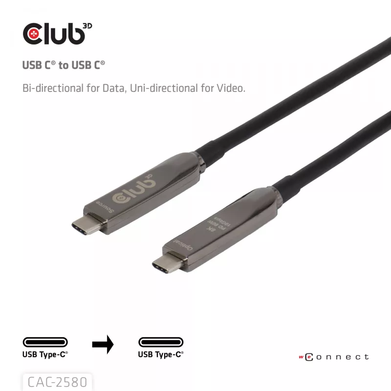 CLUB3D 15 m USB-C® laidas / 49.21 pėdos 8K60Hz 10Gbps 60W