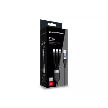Conceptronic ETTA06B15C 3-in-1 100W greito įkrovimo duomenų laidas 1,5 m, trigubas USB-C, USB 2.0, E-Mark