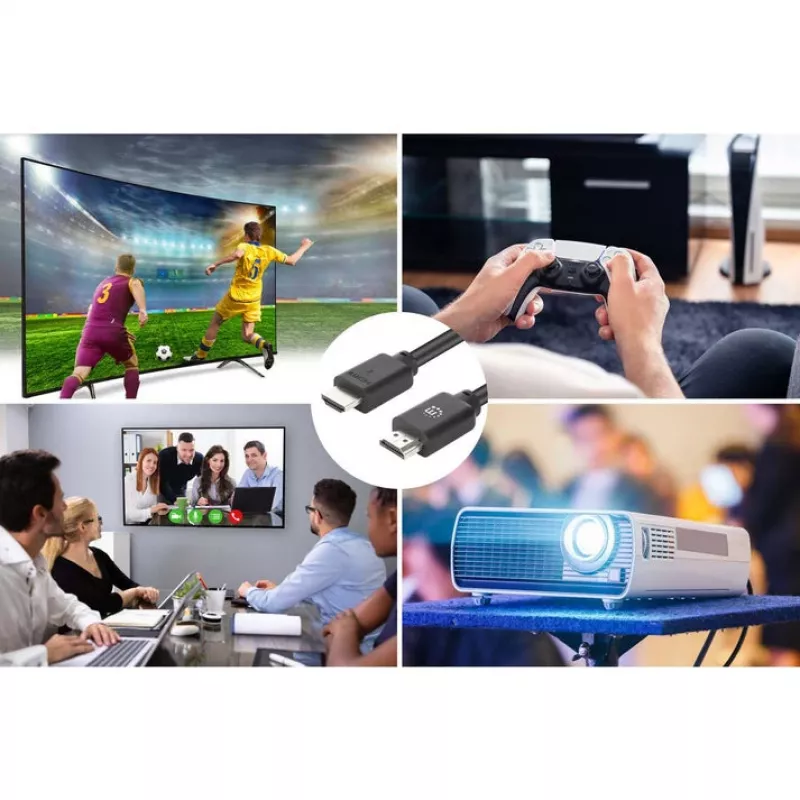 Manhattan HDMI 4K@60Hz laidas su Ethernet, 1 m, tinka VISIEMS 4K ir 1080p/HD įrenginiams – atnaujinkite dabar arba turėkite atsargoje, Vyriškas į vyrišką, Juodas, Ultra HD 4k x 2k, Viso gyvenimo garantija, Aukščiausios klasės didelės spartos, atitinka HDM
