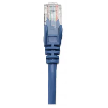Intellinet tinklo jungiamasis kabelis Cat5e, 1 m, mėlynas, CCA, U/UTP, PVC, RJ45, paauksuoti kontaktai, apsaugotas nuo užkliuvimo, su gaubtuku, viso gyvenimo garantija