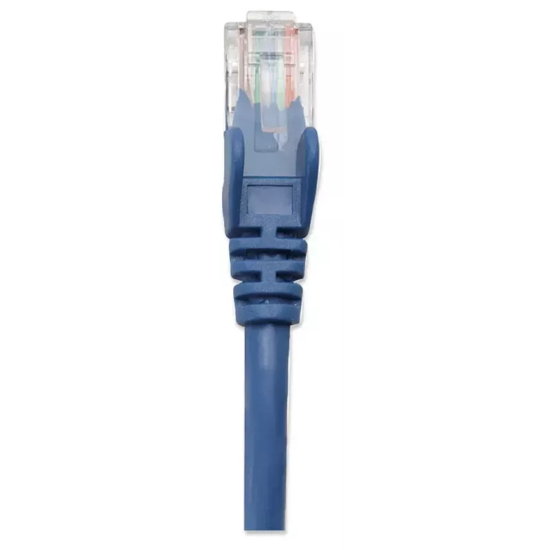 Intellinet tinklo jungiamasis kabelis Cat5e, 1 m, mėlynas, CCA, U/UTP, PVC, RJ45, paauksuoti kontaktai, apsaugotas nuo užkliuvimo, su gaubtuku, viso gyvenimo garantija
