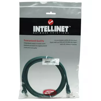 Intellinet tinklo kabelis Cat5e, 2 m, žalias, CCA, U/UTP, PVC, RJ45, paauksuoti kontaktai, be užkliuvimo, su gaubtu, viso gyvenimo garantija