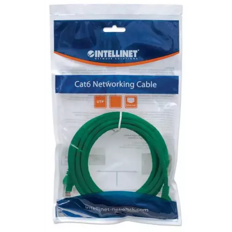 Intellinet tinklo jungiamasis laidas Cat6, 0,5 m, žalias, CCA, U/UTP, PVC, RJ45, paauksuoti kontaktai, be užkabinimo, su apsauginiu gaubtu, garantija visam gyvenimui