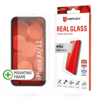 Displex apsauginis stiklas (10H) Apple iPhone XR/11, Eco montavimo rėmelis, grūdintas stiklas, atsparus įbrėžimams, draugiškas dėklui