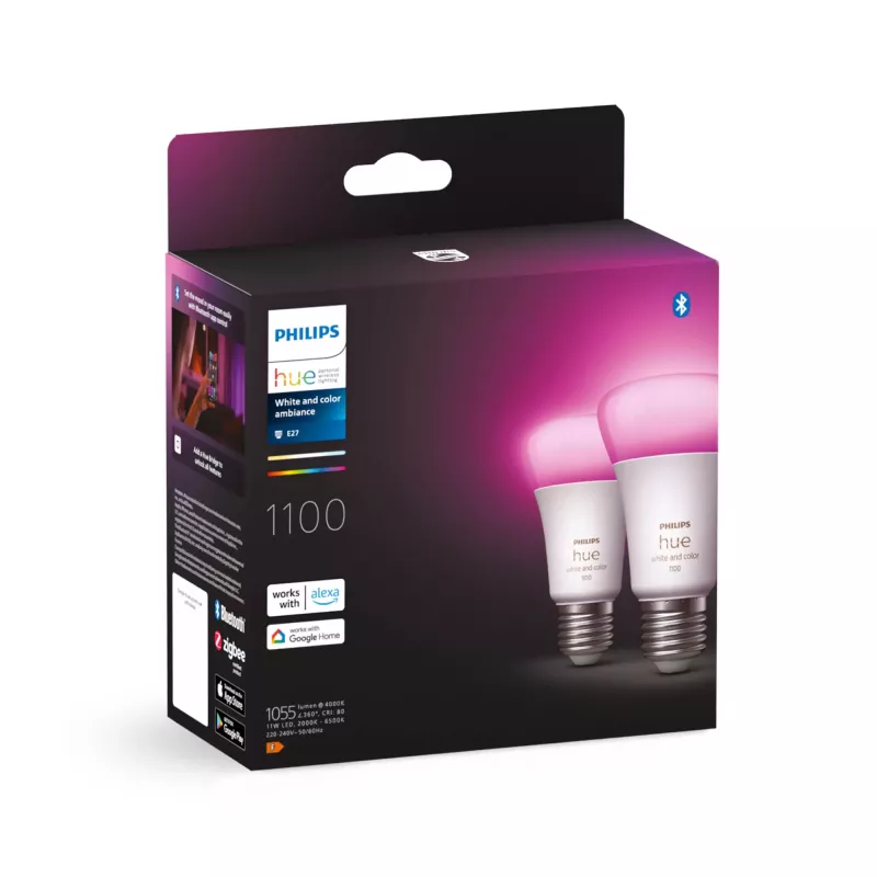Philips Hue White and colour ambience A60 – E27 išmanioji lemputė – 1100 liumenų (2 vnt. pakuotė)