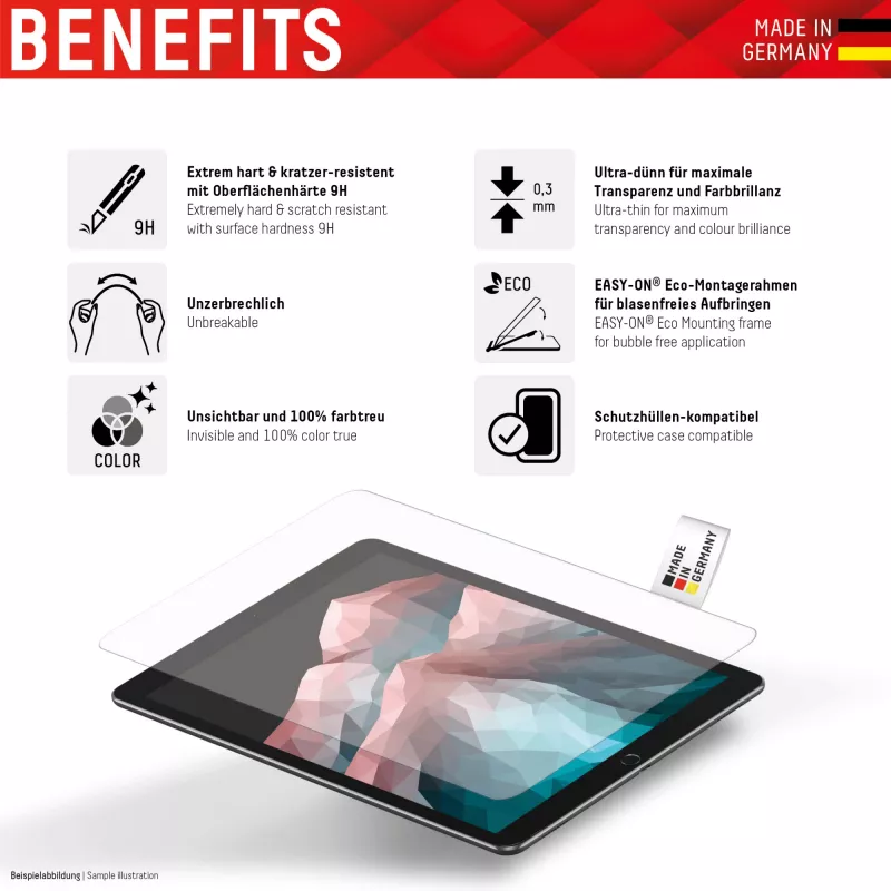 Displex Tablet Glass (9H), apsauginis stiklas Apple iPad Pro 11'' (1./2./3./4. kart.) / Air (4./5. kart.), su Eco montavimo rėmeliu, nedūžtantis, itin plonas, nematomas