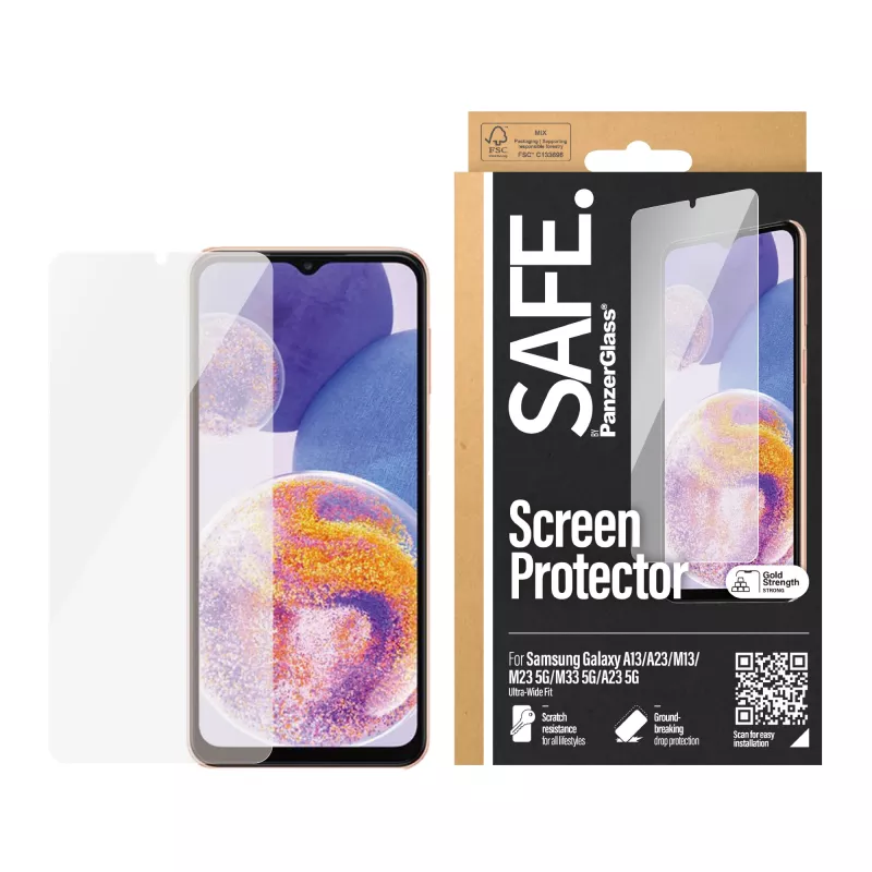 PanzerGlass SAFE. by ® Ekrano apsauga Samsung Galaxy A13 | A23 | M13 | M23 5G | M33 5G | A23 5G | Ultra-Wide Fit
