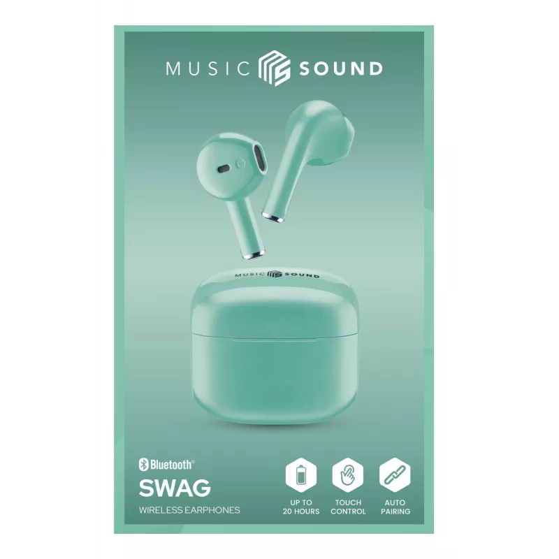 „Cellular Line Music Sound SWAG“ belaidės Bluetooth ausinės (kapsulės formos, žalios)