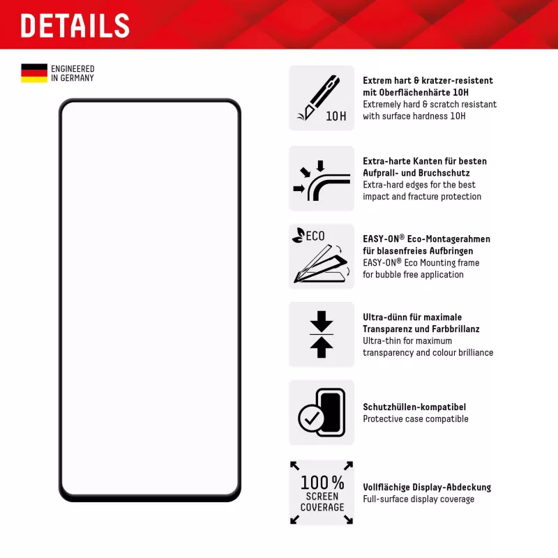Displex Full Cover apsauginis stiklas (10H) Samsung Galaxy A54 5G su Eco montavimo rėmeliu
