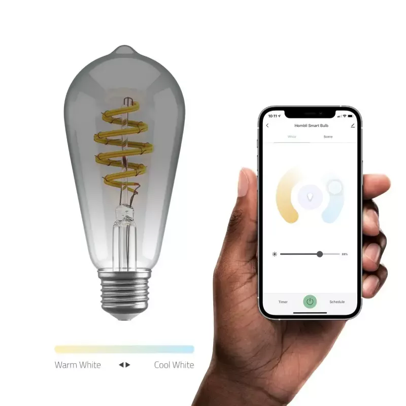 Išmanioji lemputė Hombli HBEB-0211, Wi-Fi, 5,5 W, pilka, A19 (6,1×14,2 cm)