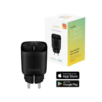 Hombli Smart Socket EU Black – išmanusis kištukinis lizdas su Wi‑Fi, 220–250 V, 3,68 kW, vidaus naudojimui