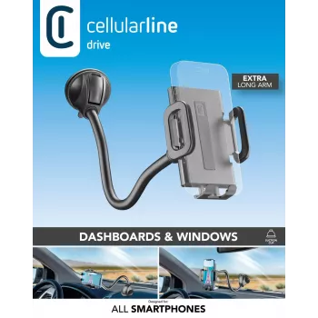 Universalus laikiklis telefonui su siurbtuku Cellularline Hug Flexi XL, juodai pilkas