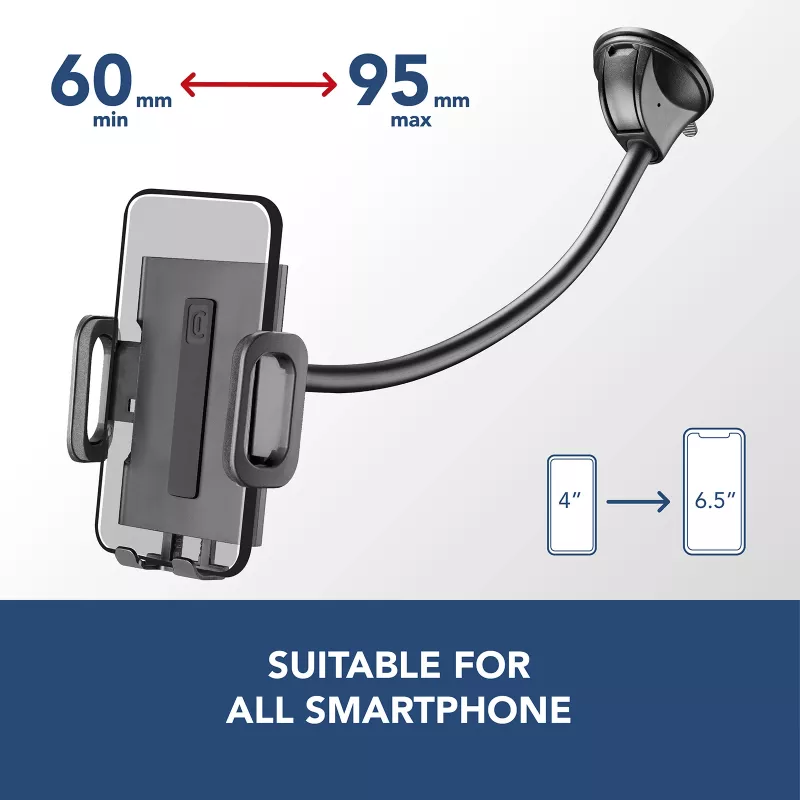 Universalus laikiklis telefonui su siurbtuku Cellularline Hug Flexi XL, juodai pilkas