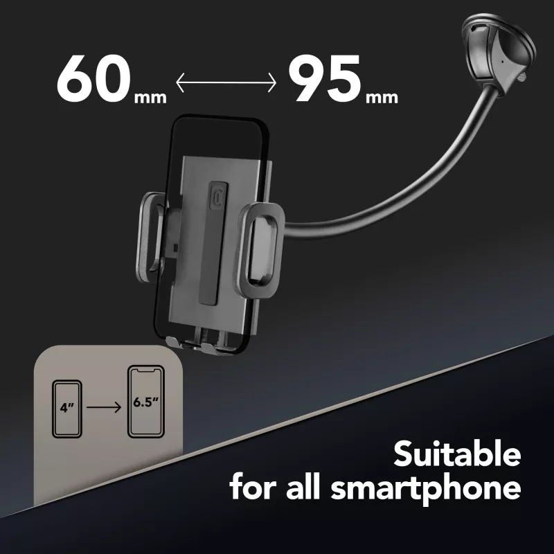 Universalus laikiklis telefonui su siurbtuku Cellularline Hug Flexi XL, juodai pilkas