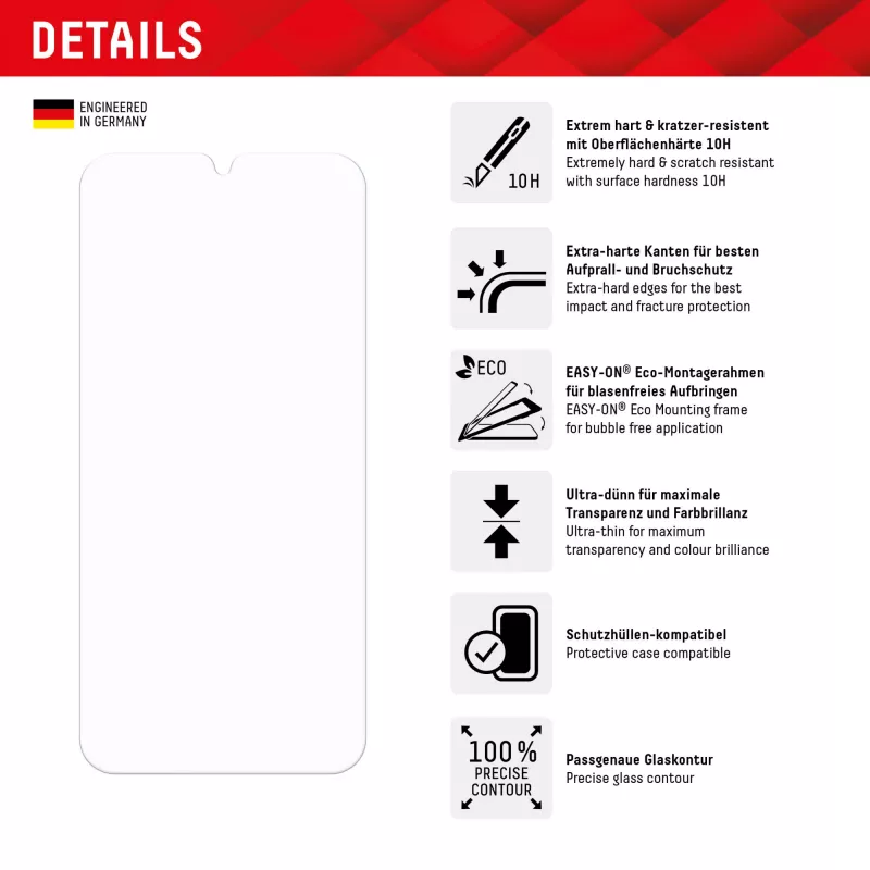 Displex apsauginis stiklas (10H) Samsung A15/A15 5G su Eco montavimo rėmeliu, atsparus įbrėžimams