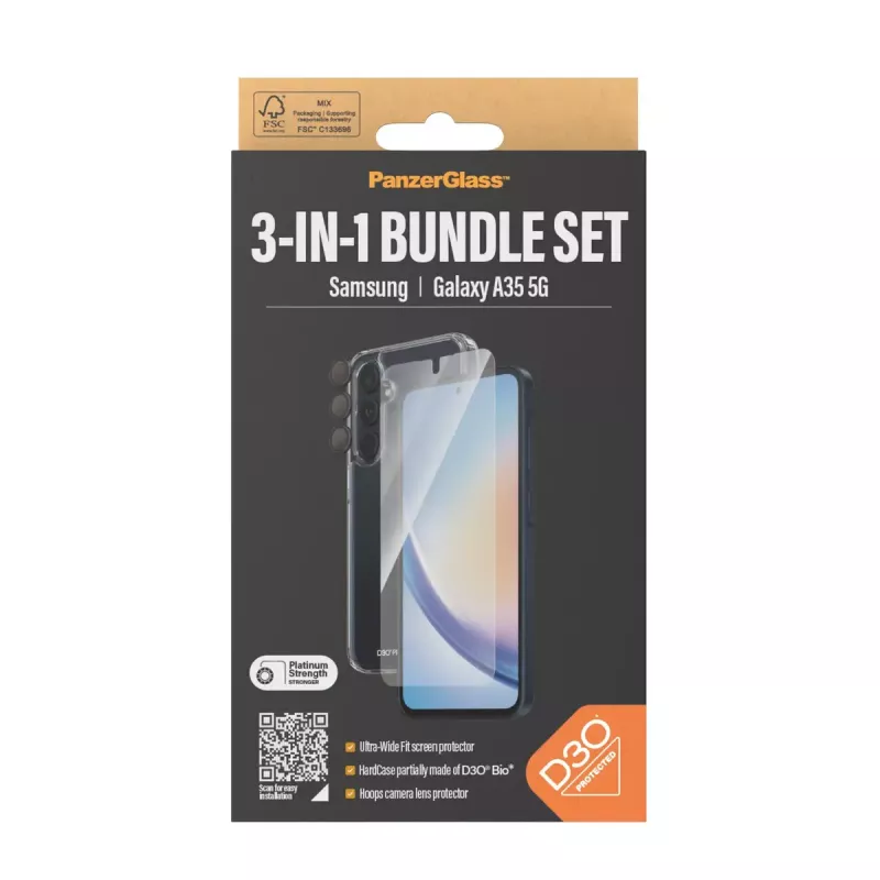 PanzerGlass ® 3 viename apsaugos rinkinys Samsung Galaxy A35 5G | Ultra-Wide Fit su EasyAligner