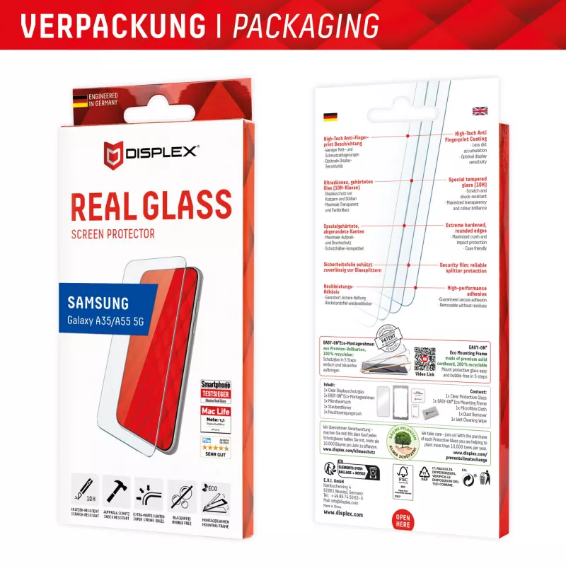Displex Screen Protector (10H) Samsung Galaxy A35/A55 5G, Eco Montavimo Rėmelis, atsparus įbrėžimams