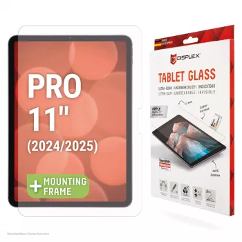 Displex Tablet Glass (9H) Apple iPad Pro 11'' (2025/2024) – neplytantis, itin plonas, nematomas apsauginis stiklas su EASY-ON® Eco montavimo rėmeliu