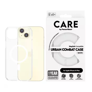 PanzerGlass CARE™ by ® Urban Combat Dėklas Skaidrus su Balta MagSafe iPhone 15 Plus