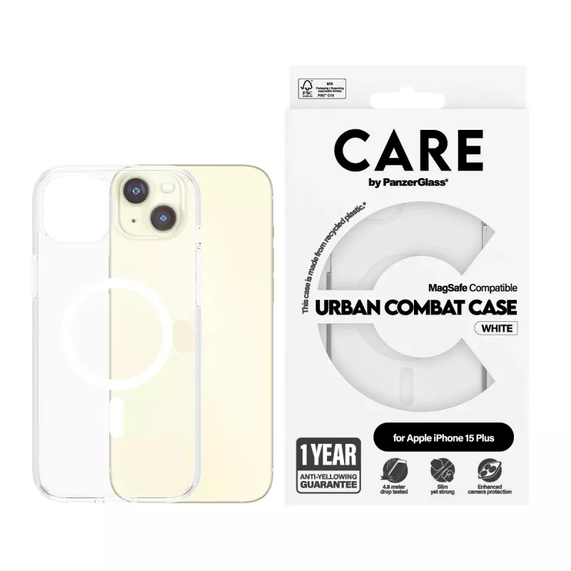 PanzerGlass CARE™ by ® Urban Combat Dėklas Skaidrus su Balta MagSafe iPhone 15 Plus