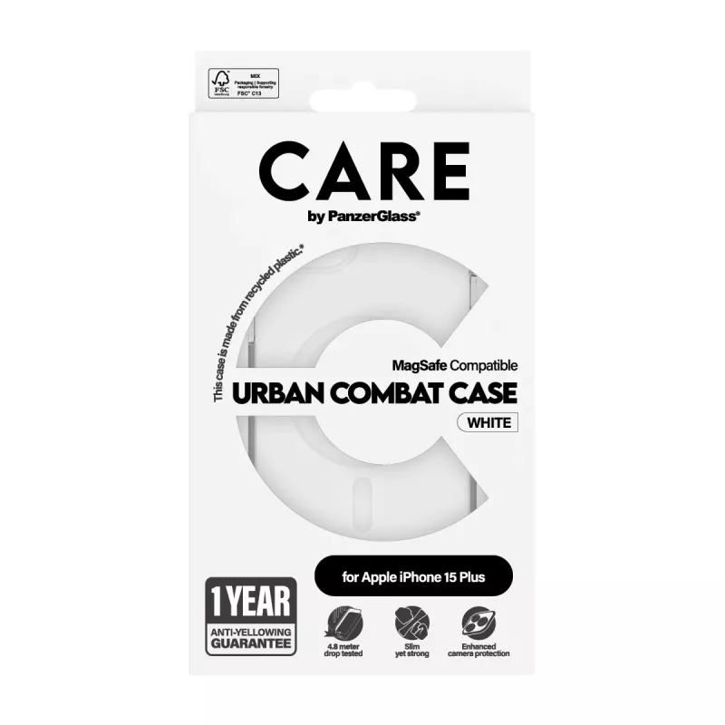 PanzerGlass CARE™ by ® Urban Combat Dėklas Skaidrus su Balta MagSafe iPhone 15 Plus