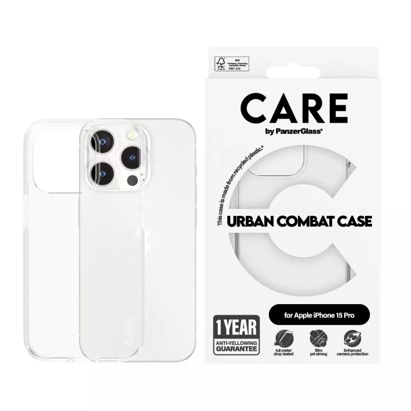 Dėklas PanzerGlass iPhone 15 Pro Skaidrus Urban Combat Clear Frame