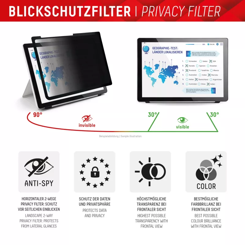 Displex TABLET PRIVACY SAFE nuimamas 2 krypčių privatumo filtras, skirtas iPad Pro 11'' (2025/2024)