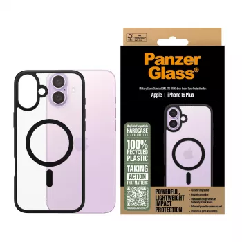 PanzerGlass ® HardCase Skaidrus su Juodu MagSafe ir Rėmeliu iPhone 16 Plus
