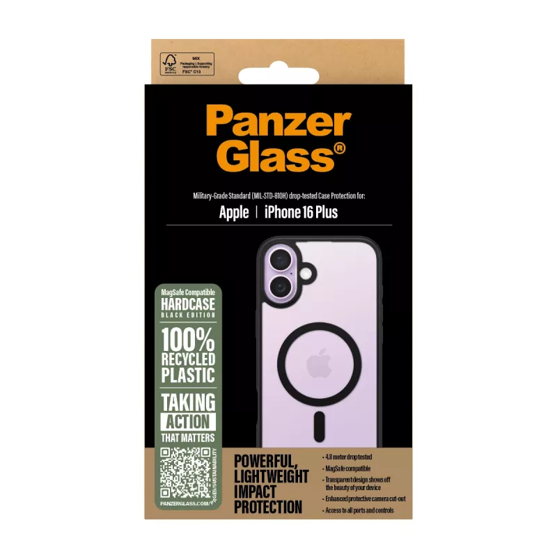 PanzerGlass ® HardCase Skaidrus su Juodu MagSafe ir Rėmeliu iPhone 16 Plus