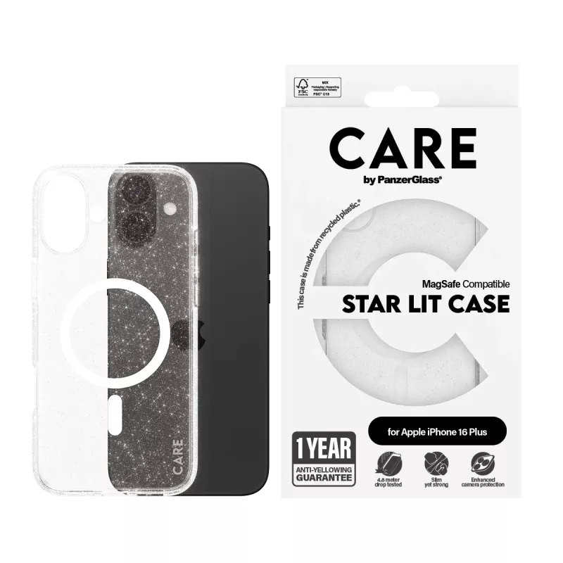 PanzerGlass CARE™ by ® Urban Combat Case Star Lit baltas su MagSafe, iPhone 16 Plus