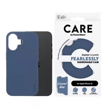 PanzerGlass CARE by Fashionable Case Blue w. MagSafe iPhone 16 – mėlynas permatomas dėklas