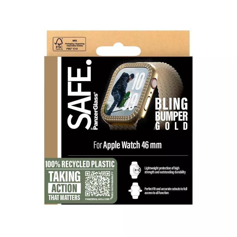 PanzerGlass SAFE. by ® Bling Bumper Gold Apple Watch Series 10 46mm Perforuotas
