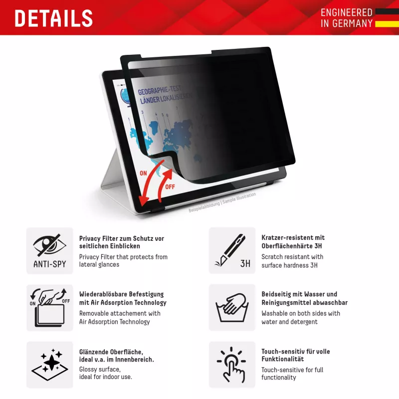 Displex TABLET PRIVACY SAFE nuimamas dvipusis privatumo filtras, skirtas iPad 10,9 colio (10. kartos) / 11 colio (2025) / Air 11 colio (2024/2025)
