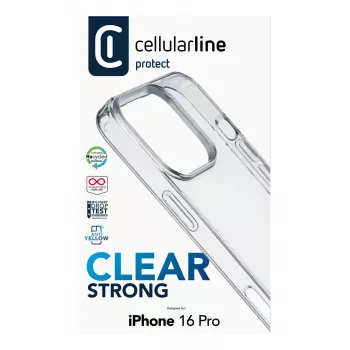 Cellularline Clear Strong kietas dėklas su guminiais kraštais, skirtas iPhone 16 Pro
