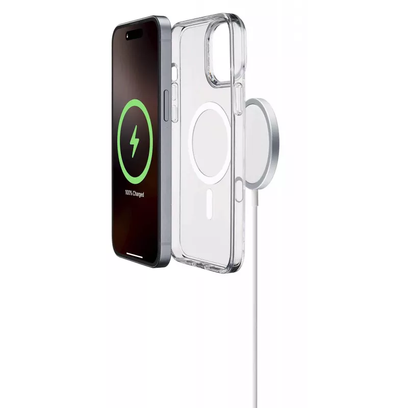 Cellularline Gloss Mag dėklas iPhone 16 Pro Max – permatomas, su magnetais, skirtas belaidžiam įkrovimui ir MagSafe laikikliams